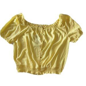 Michael Kors Womens Pale Sunflower Yellow Button Front Smocked Hem Blouse XL